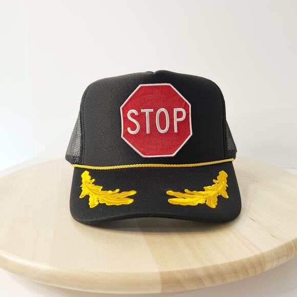 STOP Sign Patch Retro Style Captain Trucker Hat - Picture 2 of 7